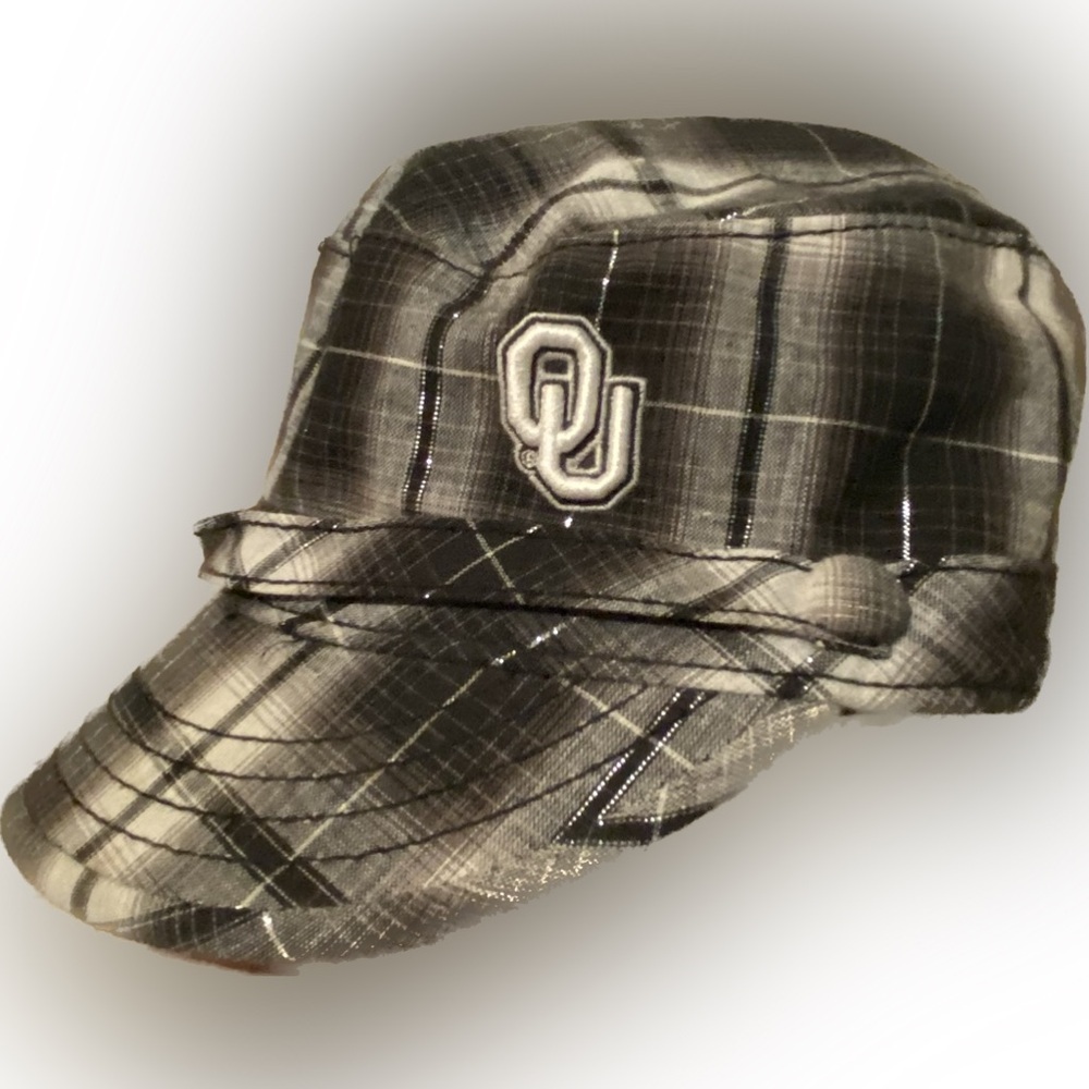 OU Oklahoma Sooners Women's Cadet Cap Black White Plaid 100% Cotton